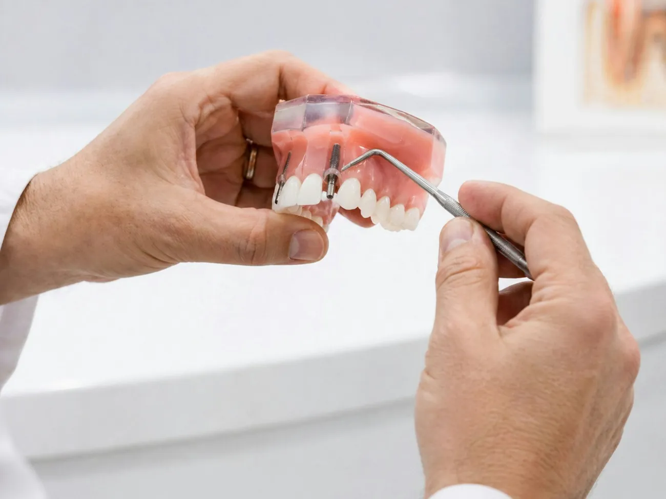 A dental prosthesis in the doctor’s hands